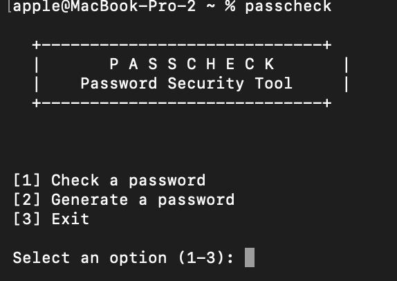 PassCheck running in the terminal